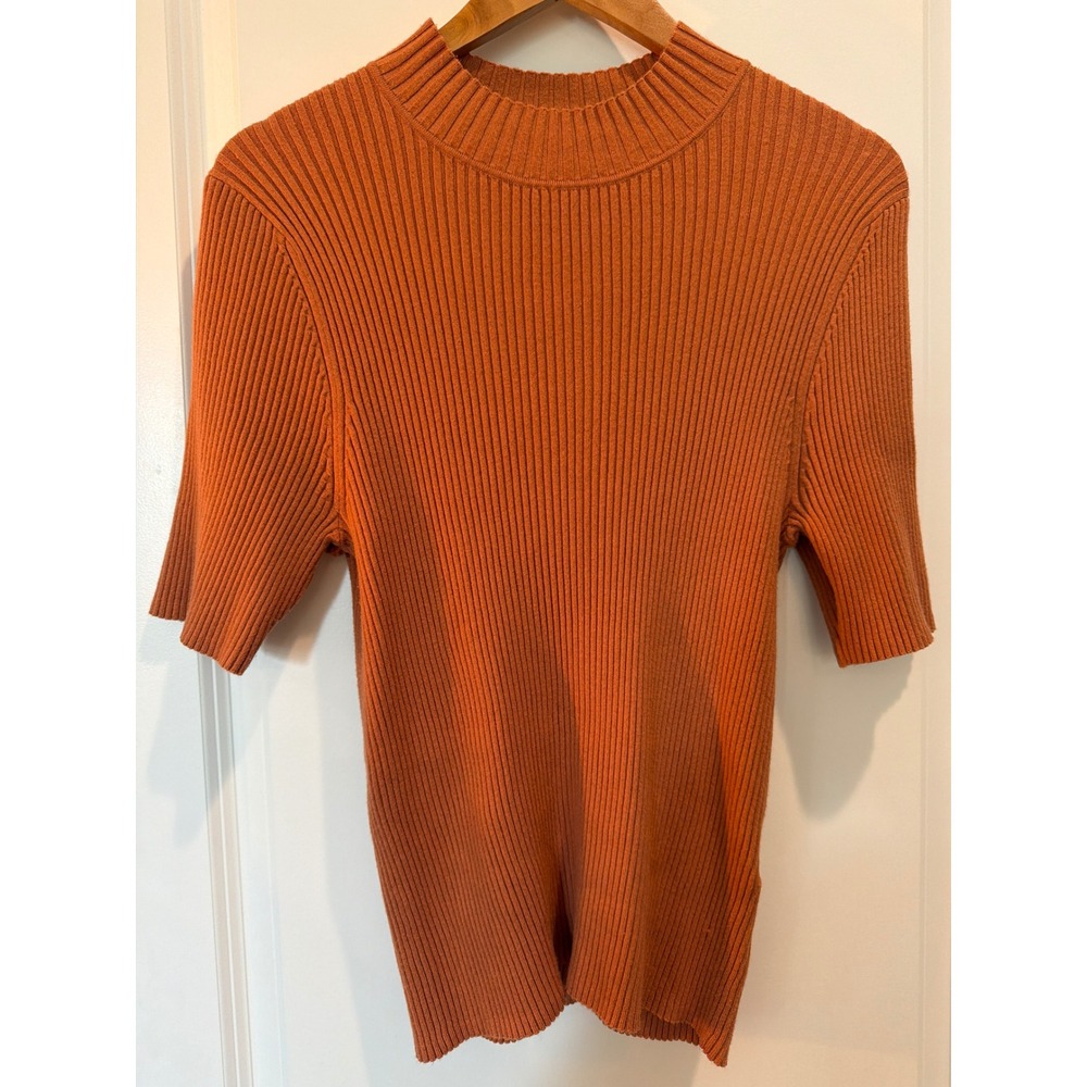 Banana Republic Rust Orange Ribbed Mock Neck Short Sleeve Sweater XL
